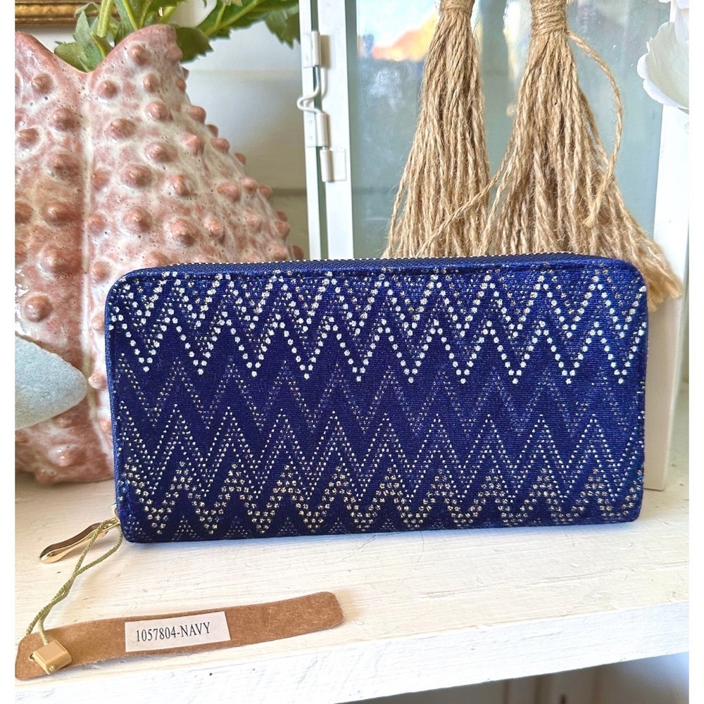 Justin & Taylor brand, dark blue velvet wallet